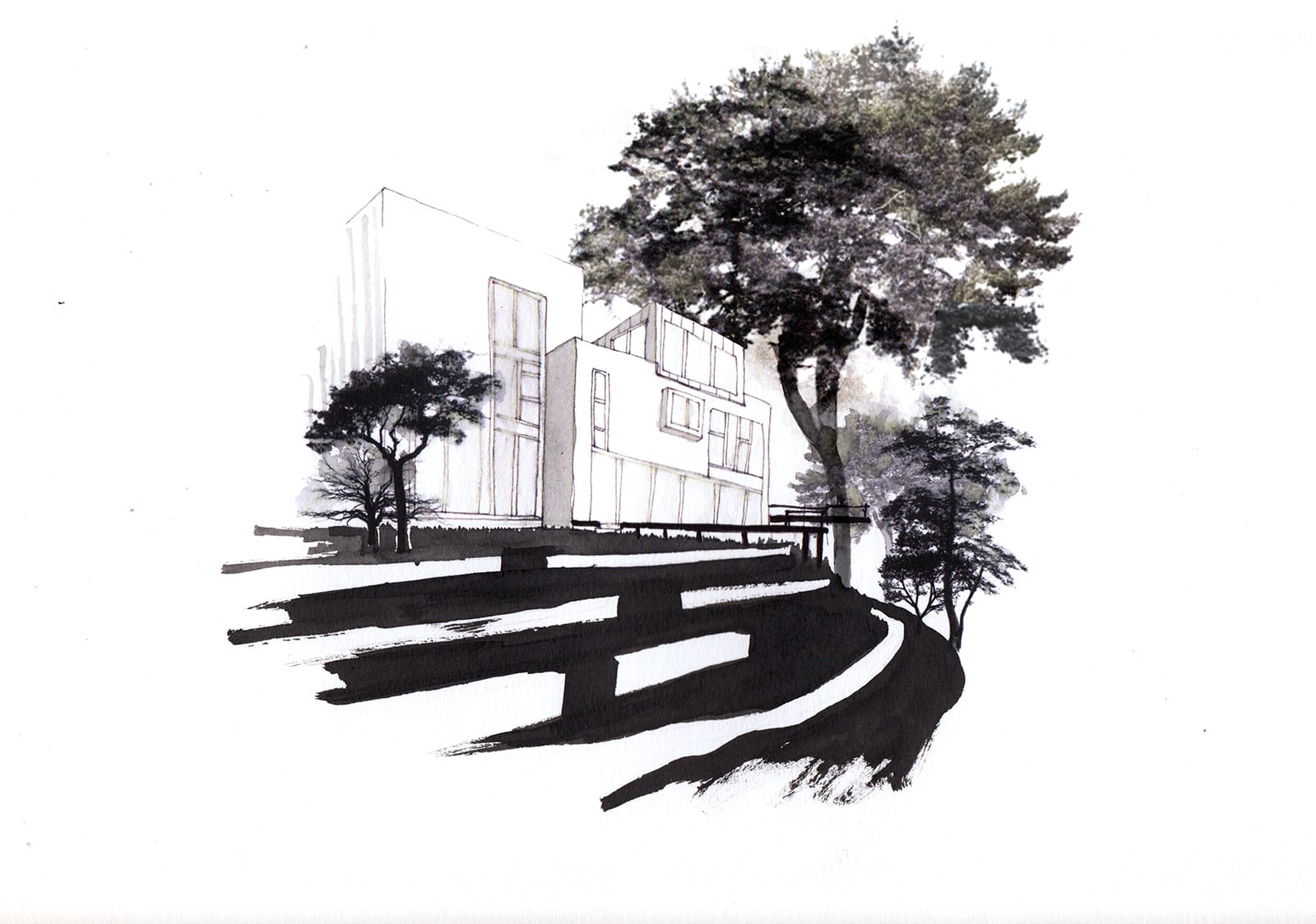 dessin Esquisse Jardin pente perché pillotis terrasse muret soutainement®hermelinecarpentier
